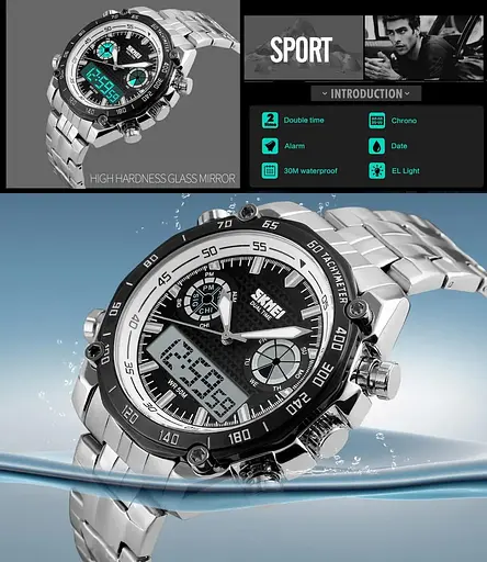 Наручные мужские часы Skmei 1204 direct (Черные с белым кантом) - фото 8