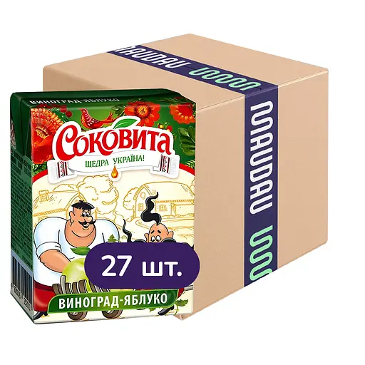 Упаковка сокового напитка Соковита Виноград-Яблоко 5.4 л (200 мл х 27 шт.) - фото 1