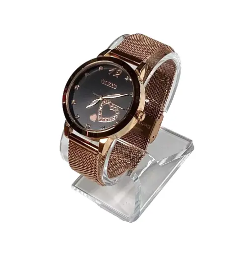 Жіночий годинник OLEVS Rose Gold Hearts 5189L з сіткою з дорогоцінного каміння та нержавіючою сталлю WR з новим акумулятором - фото 2
