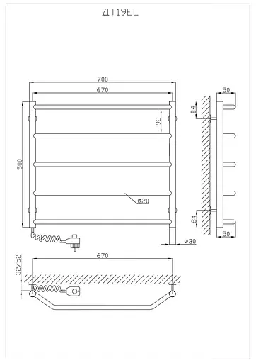 Електрична рушникосушарка Kosser Трапеція 500x700/5 EL рег. ДТ19EL, Хром, Ліве - фото 5