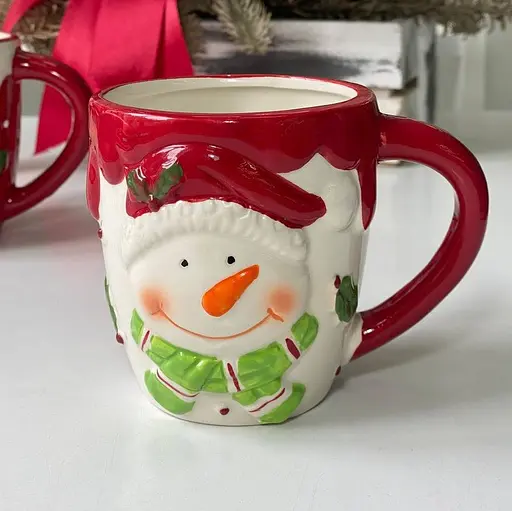Новогодняя кружка Olens 8030-304 керамика большая рождественская чашка с узором Снеговик 430 мл Красная - фото 2