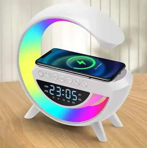Портативная колонка + лампа + часы BT-3401 с функцией беспроводной зарядки (Белые) - фото 8