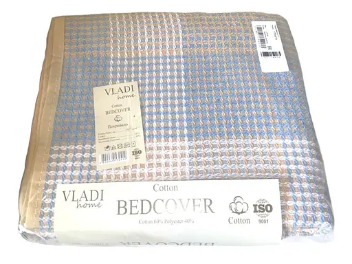 Покривало бавовняне Vladi 170х210 білий-пісок-сіро-блакитне (1151110) - фото 1