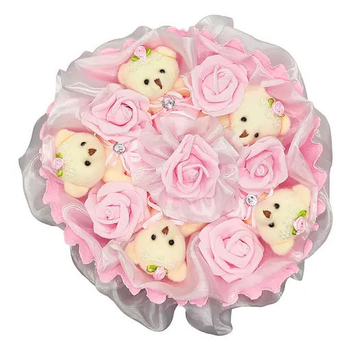 Букет з іграшок 5 Ведмедики з трояндами в рожевому 5248IT - фото 2