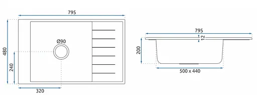 Кухонна мийка гранітна Rea Sten black ZLE-00106, Чорний - фото 7