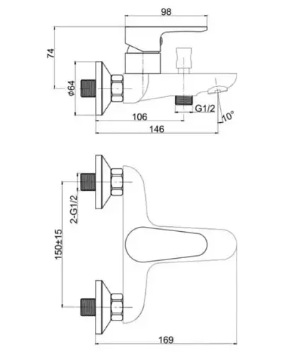Змішувач для ванни та душу Cersanit Cersania S951-235 одноважільний Хром 30412 - фото 3
