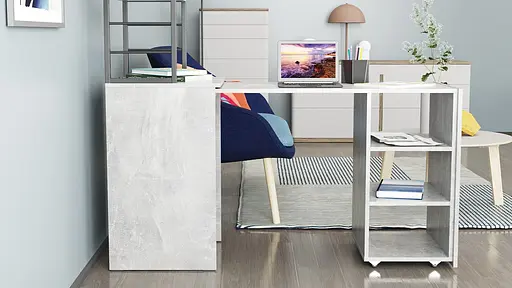 Стіл-тумба трансформер Смарт 4/1 з етажеркою Ferrum-decor 1430x1450x500 Чорний метал ДСП Бетон 16 мм (FRD-105129) - фото 9