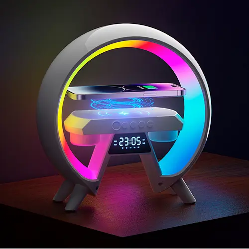 Аккумуляторный ночник XM-X63 RGB с часами, беспроводной зарядкой и Bluetooth колонкой (Белый) - фото 5