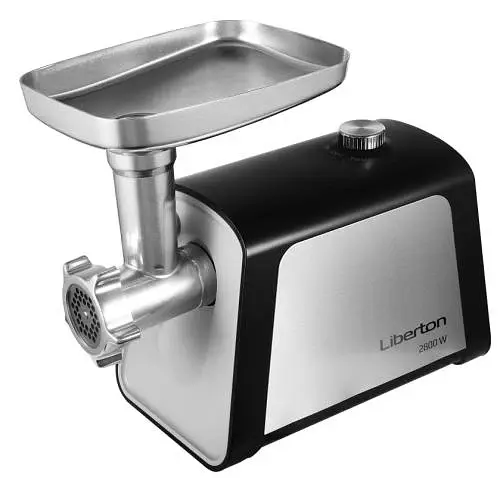 М'ясорубка Liberton LMG-28TB01S, Steel/Black, 2800W, продуктивність 2кг/хв, 3 диски з отворами 3/5/7мм, насадка соковитискач для томатів, для ковбасок, для кеббе, бургер-прес, реверс, шнек та лоток металеві, захист від перегріву - фото 3