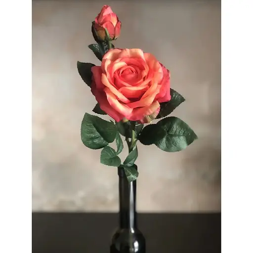 Троянда штучна Real Touch латексна квітка з бутоном 65 см сицилійський апельсин рожево-персикова - фото 4