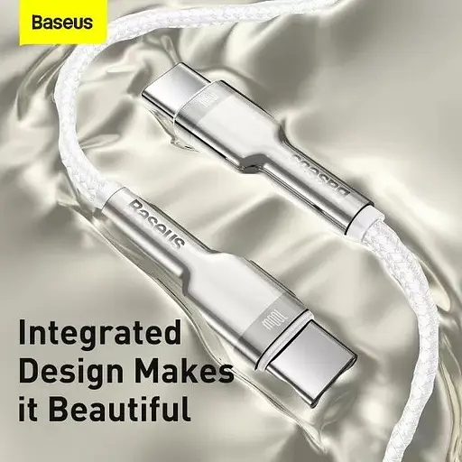 Кабель Baseus Cafule Metal USB-C to USB-C 100W 1m White (CATJK-C02) [82102] - фото 5