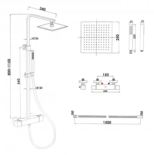 Душова система Yoka Gira 25 Black з термостатом BP.GIRA-THERM-25-BLK, Чорний матовий - фото 4