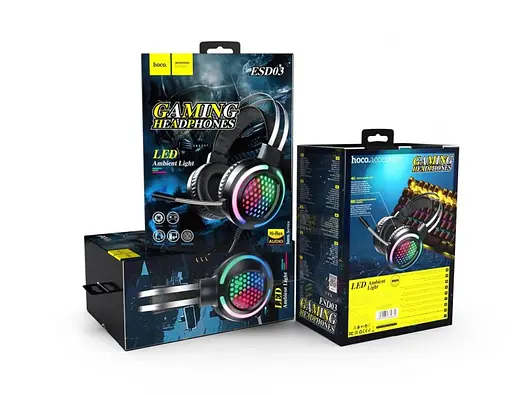 Ігрові навушники Hoco ESD03 з мікрофоном і LED підсвічуванням (Чорний) - фото 5