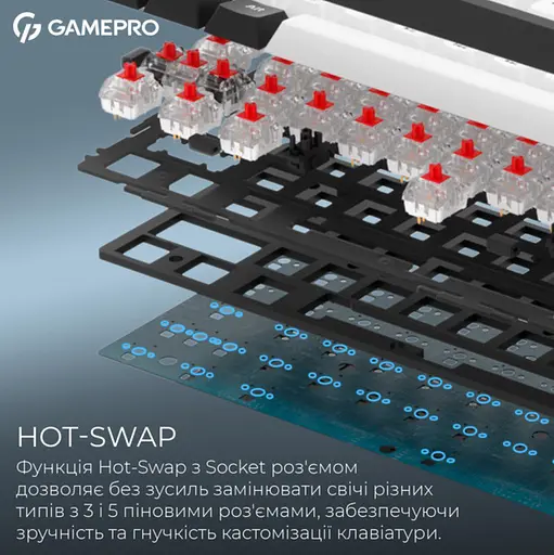Клавиатура беспроводная игровая механическая GamePro MK-210-B Pro Black-White QLAB Orange Switches Hot-Swap - фото 8