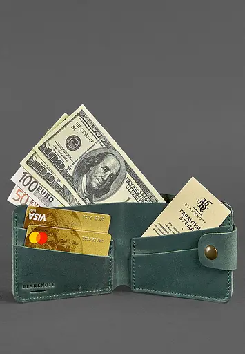 Шкіряне портмоне 4.3 зелене Crazy Horse - фото 3