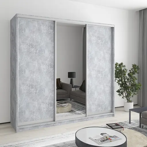 Шафа-купе тридверна MebelStar Стандарт AL 2ДСП/Дзеркало 220x60x210 см Бетон (MBS-2948)