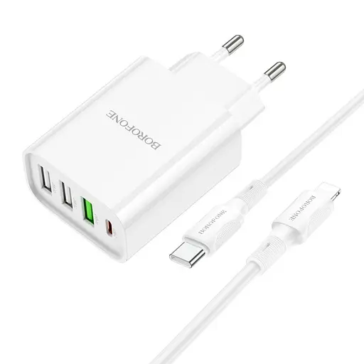 Зарядное устройство блок на 4 порта Borofone BA79A 3*USB-A + 1*USB-C белое - фото 1