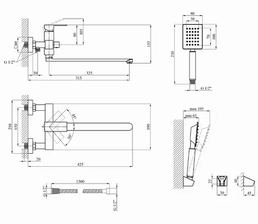 Смеситель для ванны Kroner KRP Edelstahl Kubus-ESG071 (CV036661) - фото 7