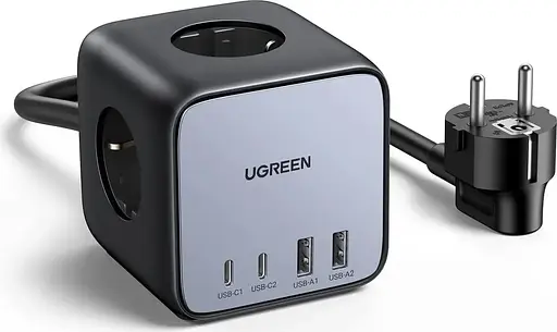 Мережевий зарядний пристрій Ugreen CD268 3-контактна розетка DigiNest Cube 65W 2*USB+2*USB-C Power Strip GaN (60113) - фото 1