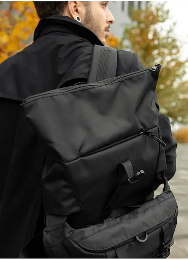 Мужской рюкзак ролл Sambag RollTop Double черный тканевый 41 х 27 х 18 см (24330065m) - фото 4
