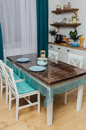 Скатертина силіконова з бірюзовою стразовою стрічкою 220х190 см - фото 5