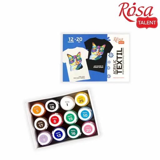 Набір фарб для розпису тканин CAT 12×20 мл Rosa Talent - фото 3
