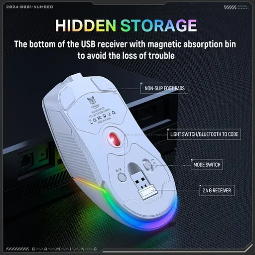 Комп'ютерна миша Onikuma CW928 (WiЧервоний/2,4G) Білий - фото 3