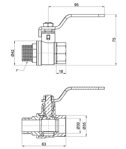 Кран шаровой Thermo Alliance Base 1" ВН прямой, PN40, рычаг SD605W25 - фото 3