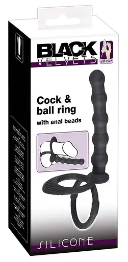Анальна пробка з ерекційним кільцем Black Velvets Cock And Ball Ring 19 см (чорний) - фото 2