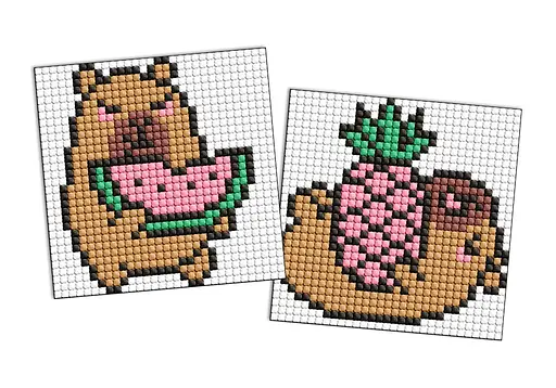 Набор с алмазной мозаикой на магнитной основе для детей Капибара: ананас и арбуз, 2 картинки 9x9 см, AMG1167