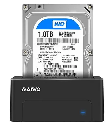 Зовнішня кишеня Maiwo для HDD 2,5"/3,5" SATA через USB 3.0, безгвинтове кріплення, пластик, чорна (K308P) - фото 2