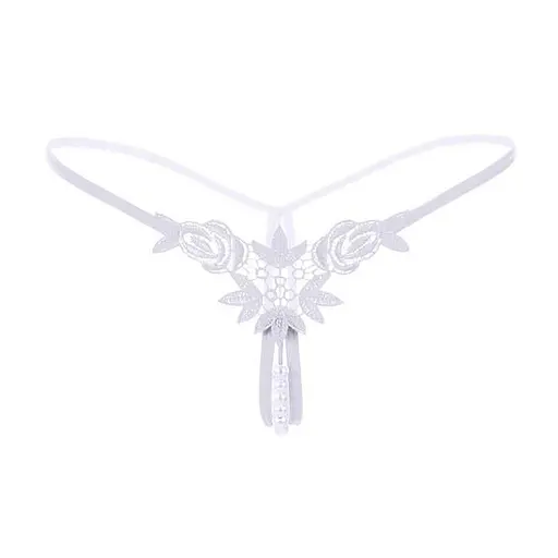 Стрінги 'Перлинки' з декором у вигляді намистин та квітів S/M Білий K0573-3 - фото 1