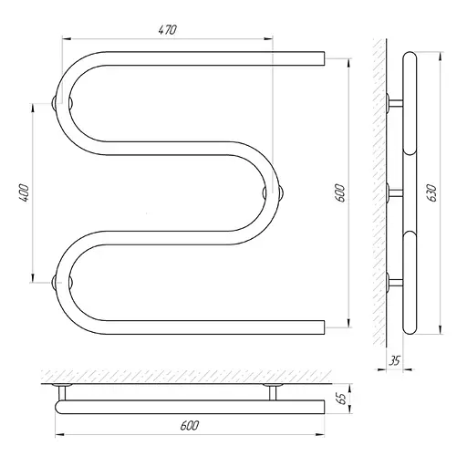 Полотенцесушитель Laris Змеевик 30 РС3 600x600 1/2'' 71207226, Хром - фото 2