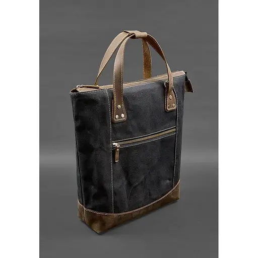 Сумка-рюкзак з канвасу та натуральної темно-коричневої шкіри - фото 1