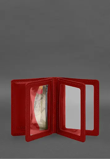 Кожаная обложка для водительского удостоверения, ID и пластиковых карт 2.1 красная - фото 5