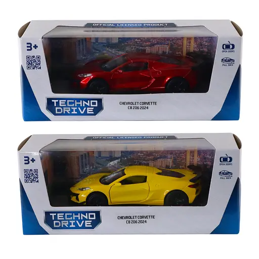 Автомодель TechnoDrive Chevrolet Corvette C8 Z06, 2024 (жовтий, червоний) (250310) - фото 12