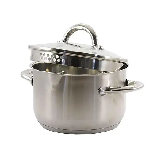 Кастрюля из нержавеющей стали ZBD-5S 5 л сферическая с крышкой-дуршлагом Серый 87975 - фото 1