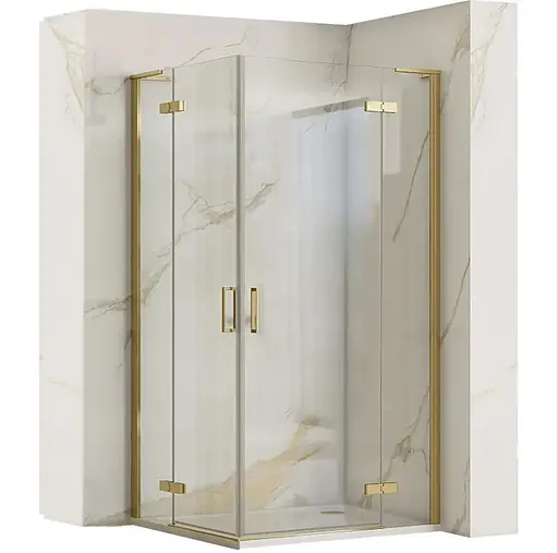 Душова кабіна Rea Hugo 100x100 gold подвійна REA-K6605, Універсальна, прозорий, золотий - фото 1