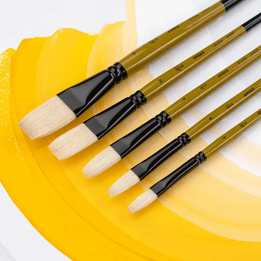 Пензель щетина плоска AMBER 2306F №1 довга ручка Rosa - фото 3