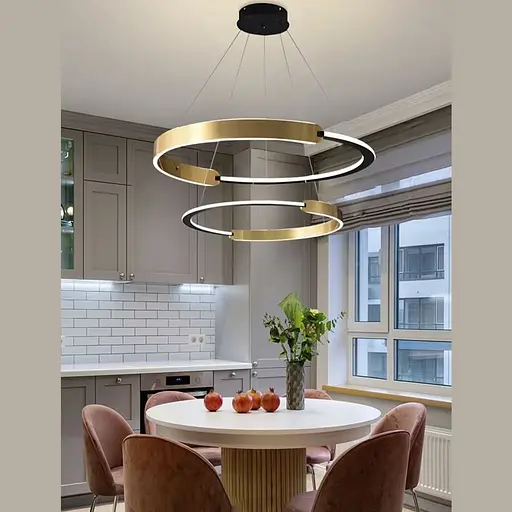 Подвесная люстра в латунно-черном корпусе с двумя кольцами Ø 60+40 см | Ст. MJ303-600+400 AB | Line F - фото 1