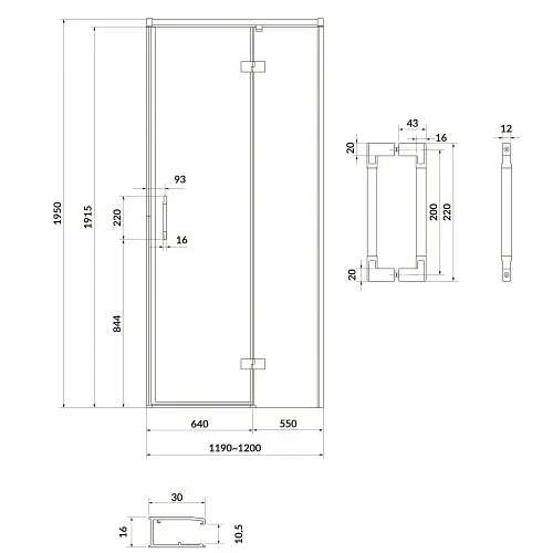 Душевые двери Cersanit Larga 120x195 R распашные профиль черный S932-126, Права, прозрачный, черный - фото 2