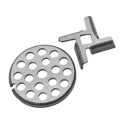 Комплект решетка в ручную мясорубку крупная (d наружн.=53 мм, d вн.=8 мм, отв=7 мм) и нож, ПААЗ 85749 - фото 1