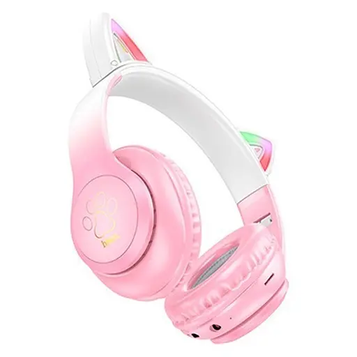 Беспроводные Bluetooth наушники Hoco Cat ears W42 с ушками и подсветкой розовый - фото 4