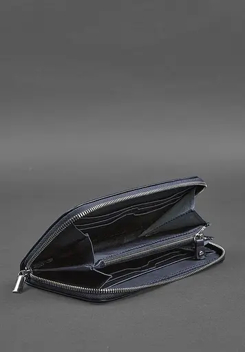 Кожаный портмоне на молнии 6.1 Темно-синий - фото 3