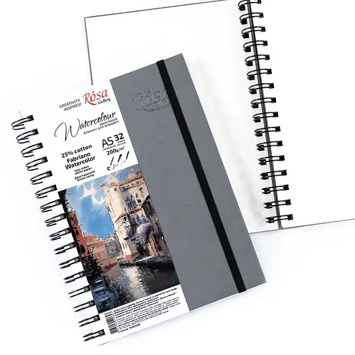 Блокнот для акварели на спирали Watercolor by Fabriano 200г/м2 32 л белая бумага Антрацит ROSA Gallery - фото 3