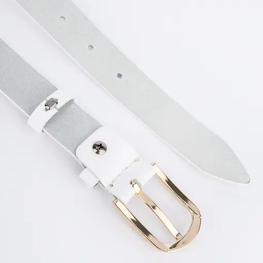 Ремінь шкіряний жіночий HC-2554 білий із золотою пряжкою (125 см) - фото 4