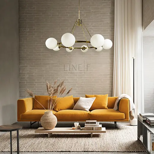 Люстра Hayes Round на 8 плафонов в латунном корпусе Line.F GC 19/8 AB - фото 6