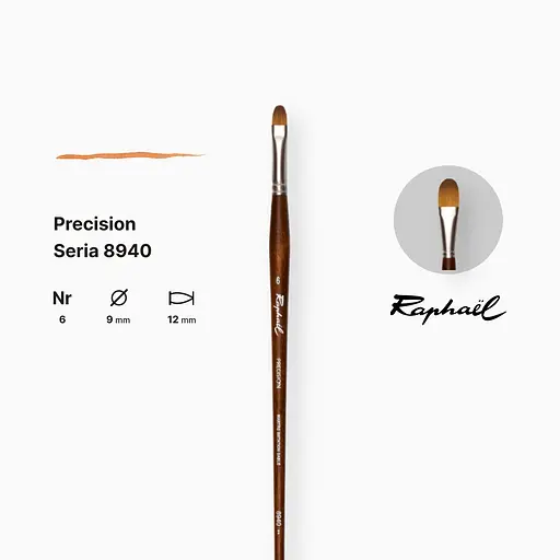 Кисть синтетика овальная Raphael Precision, №6, для акрила и масла, длинная ручка - фото 2