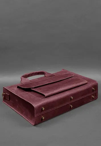 Шкіряна сумка для ноутбука та документів Універсальна бордова Crazy Horse - фото 5