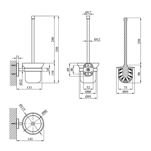 Йоржик для унітазу настінний Kroner KRM Elbe - ACG2910 CV022870, Хром - фото 2